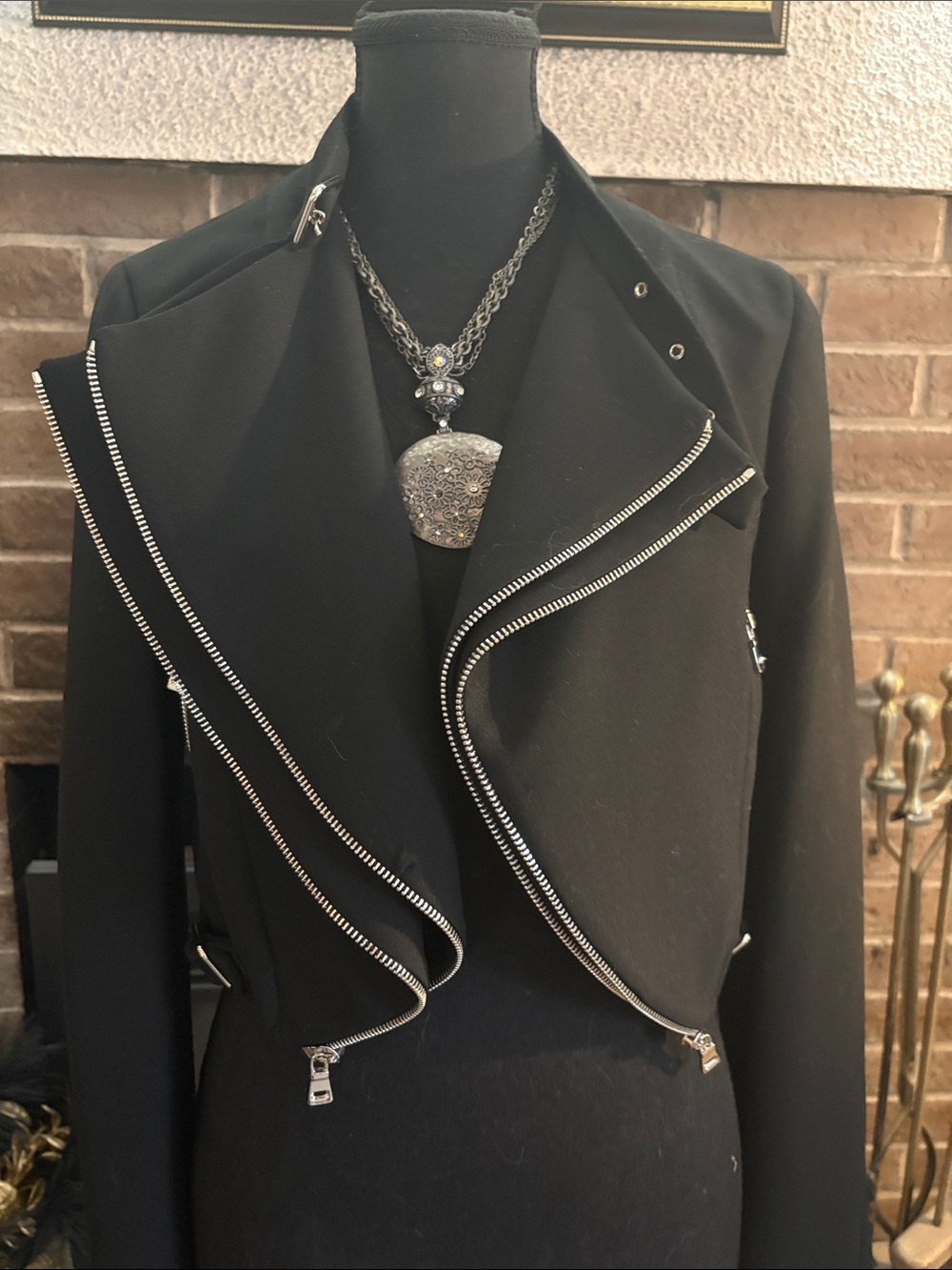 Zara Black Asymmetrical Zip Cropped Jacket